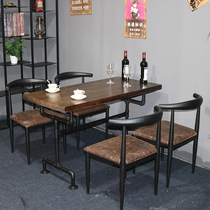 Balcony Small Table And Chairs Bar Restaurant Milk Tea Shop Iron Art Solid Wood Outdoor Patio Horn Chair Brief Small Square Table Composition