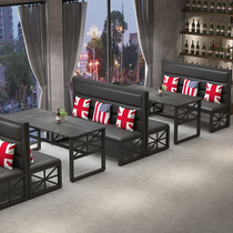 Retro Industrial Wind Bar Clear Bar Hotpot Barbecue with table and chairs Music dining bar Wine Gallery Sofa cassette table Business