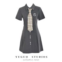 Japanese Campus 2-color jk shirt dress female summer self-cultivation college style plaid skirt school uniform
