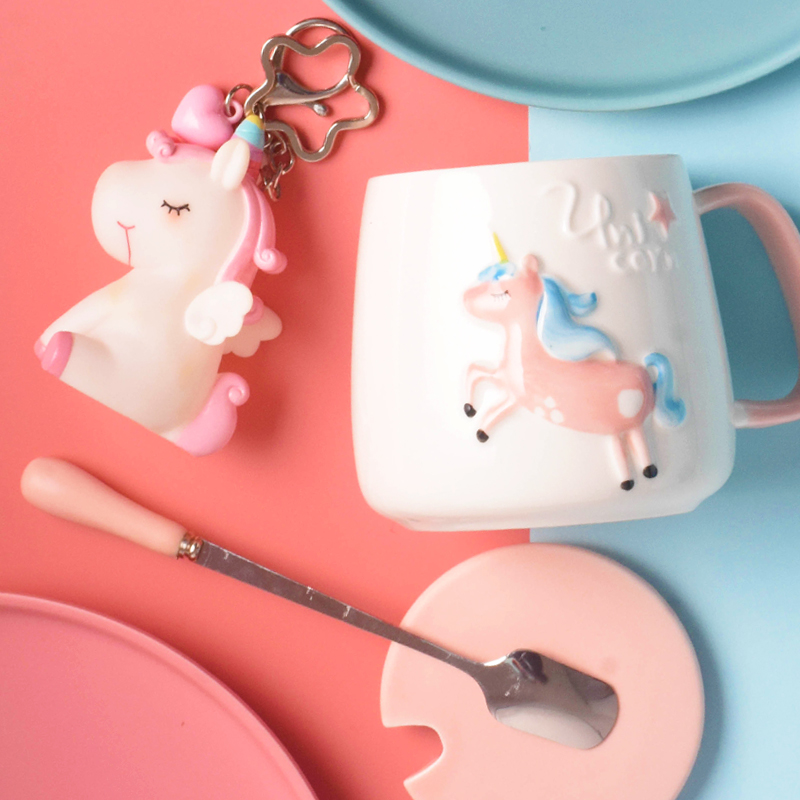 卡通馬克杯帶蓋勺可愛陶瓷杯子少女辦公室家用牛奶早餐咖啡水杯子