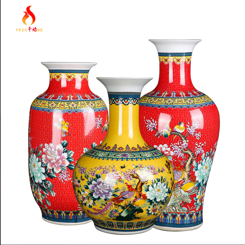 Jingdezhen ceramics European - style colored enamel of large vase of flowers and birds home sitting room adornment handicraft furnishing articles