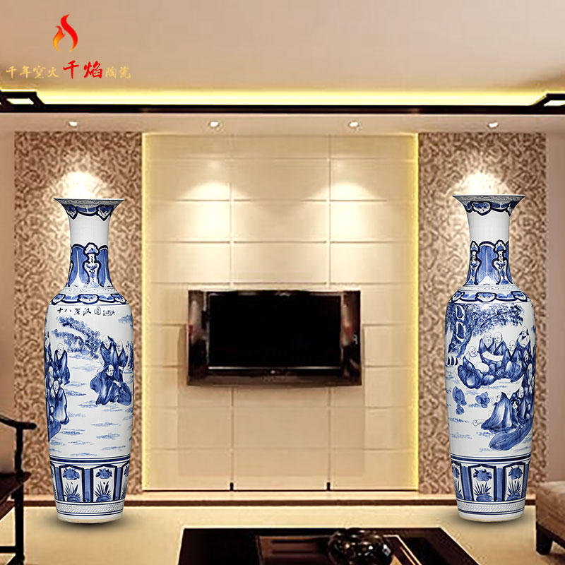 Jingdezhen ceramics of large blue and white porcelain vase hotel living room feng shui furnishing articles 18 arhats ornament