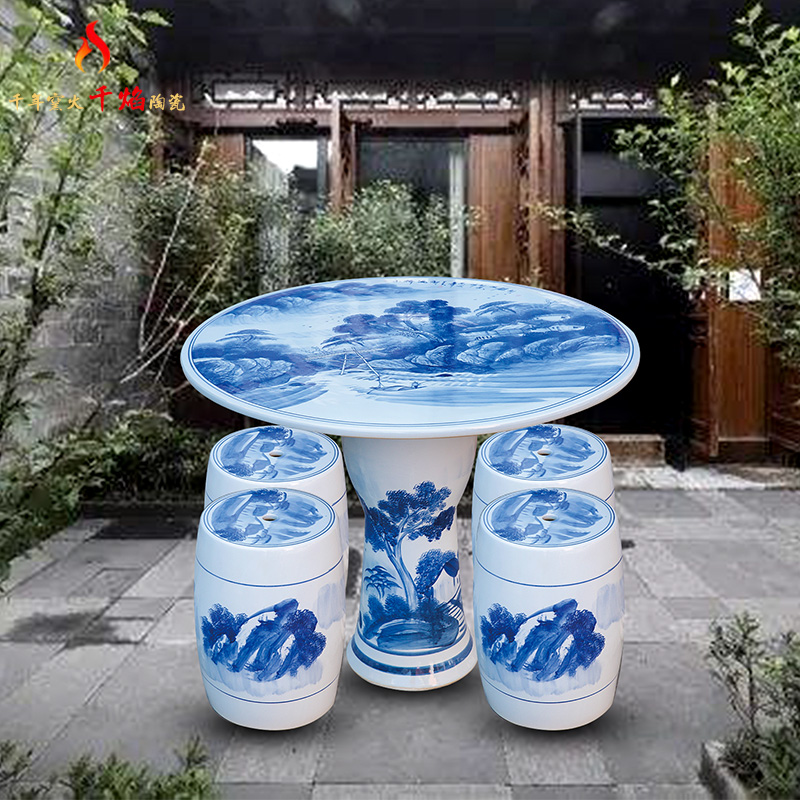 Jingdezhen ceramic table who suit roundtable is hand - made is suing courtyard garden chairs and tables of blue and white porcelain mountain stream