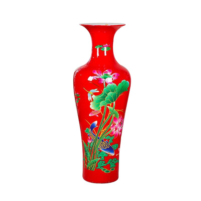 Jingdezhen ceramics vase Chinese red lotus landing big fish for years more than decoration to the hotel living room big furnishing articles