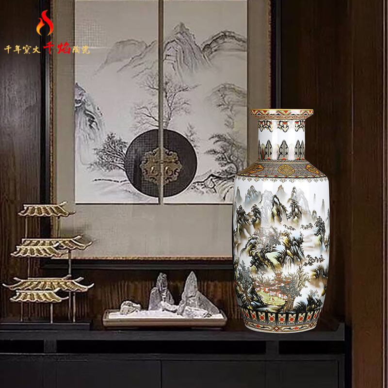 Jingdezhen ceramics large vases, flower arranging Chinese style living room home rich ancient frame furnishing articles hand - made scenery figure firecrackers bottle