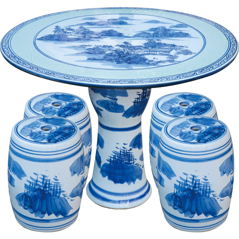 Jingdezhen ceramic table who suit round blue and white porcelain is suing garden green landscape peony garden chairs and tables we knew