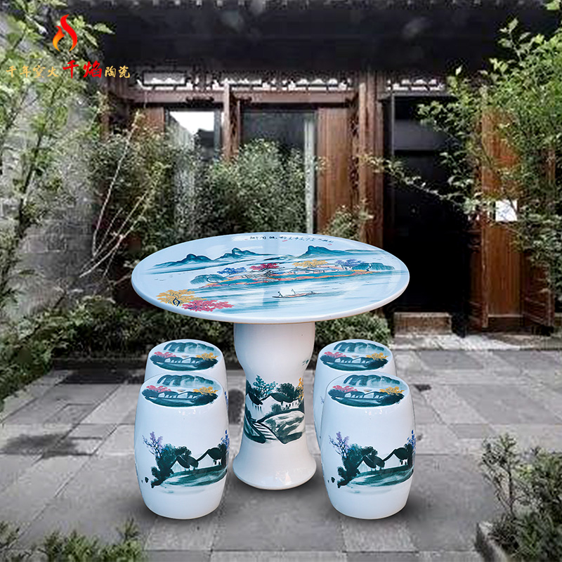 Jingdezhen ceramic table who suit round hand color landscape is suing patio furniture son country dawn rhyme