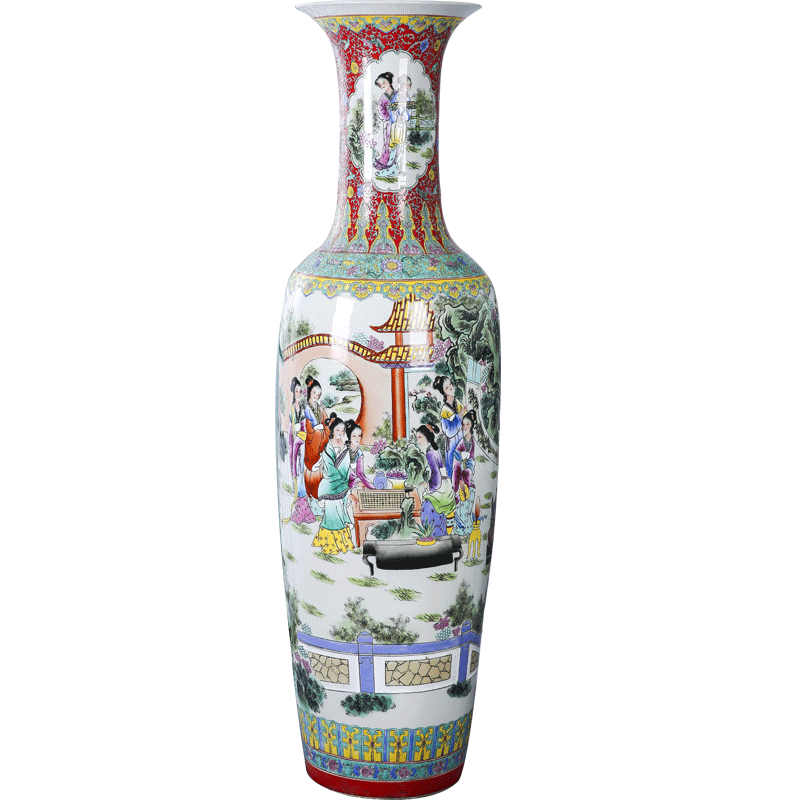 Jingdezhen ceramics large ground vase high - grade hand - made pastel jinling twelve women sitting room home furnishing articles