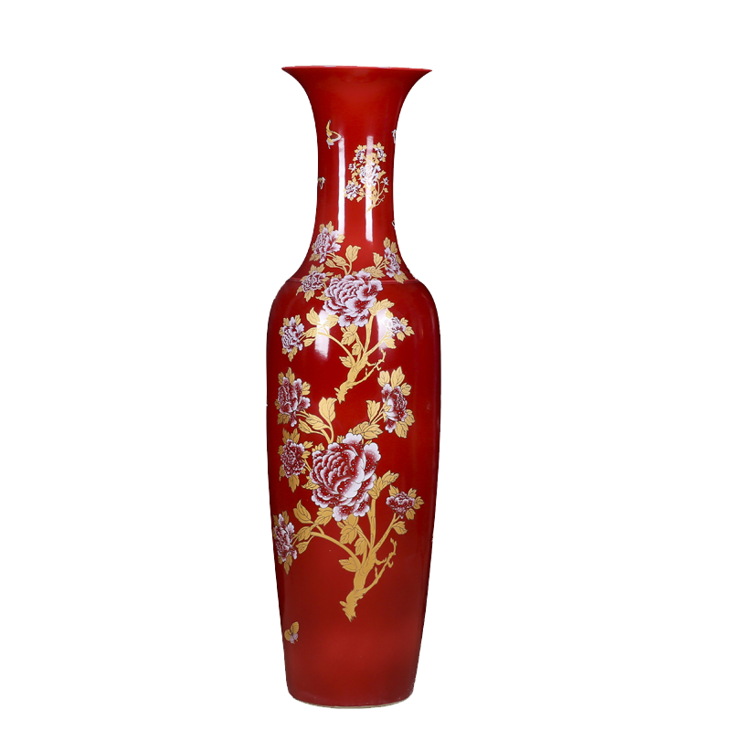 Thousand of large vase high temperature flame ceramics China red blooming flowers peony open living room home furnishing articles