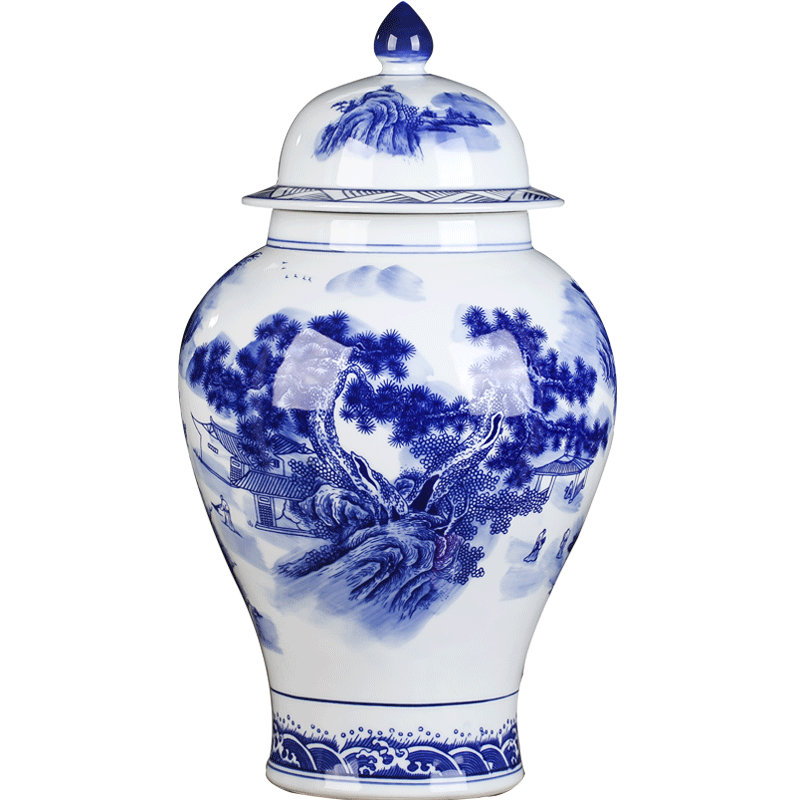 Jingdezhen ceramic general antique blue - and - white scenery storage pot Chinese sitting room adornment rich ancient frame furnishing articles vase