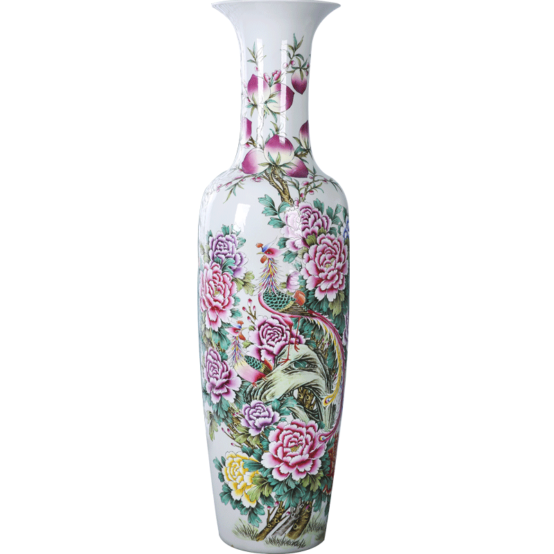 Jingdezhen ceramics landing large hand pastel phoenix peony Chinese porcelain vase sitting room adornment is placed