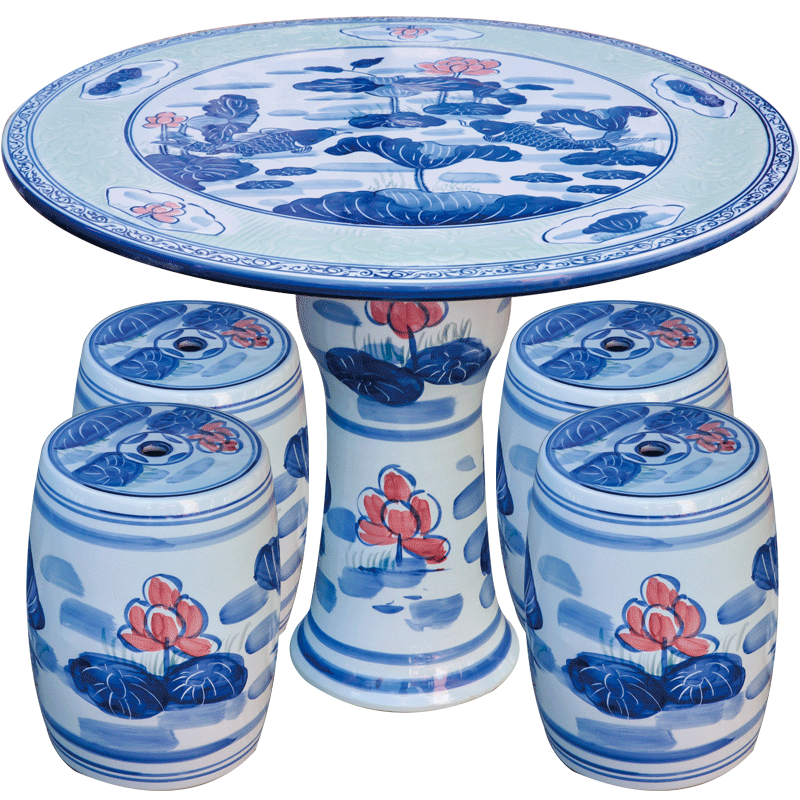 Jingdezhen ceramic table who suit roundtable is hand - made is suing courtyard garden chairs and tables of blue and white porcelain lotus fish