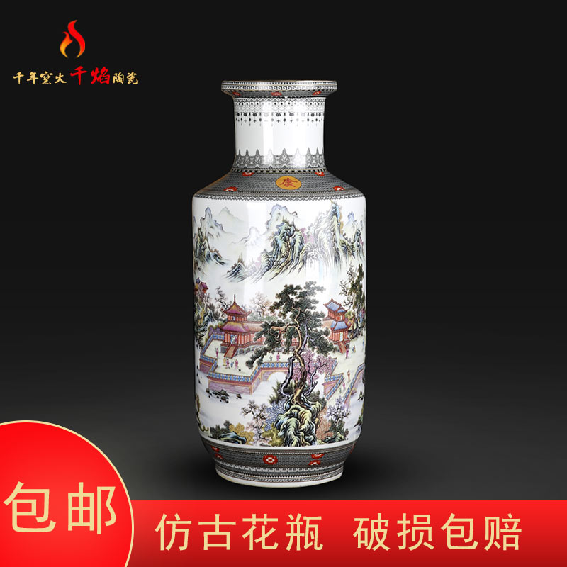 Jingdezhen ceramic vases, flower arrangement of Chinese style living room home rich ancient frame furnishing articles hand - made scenery snow figure firecrackers bottles