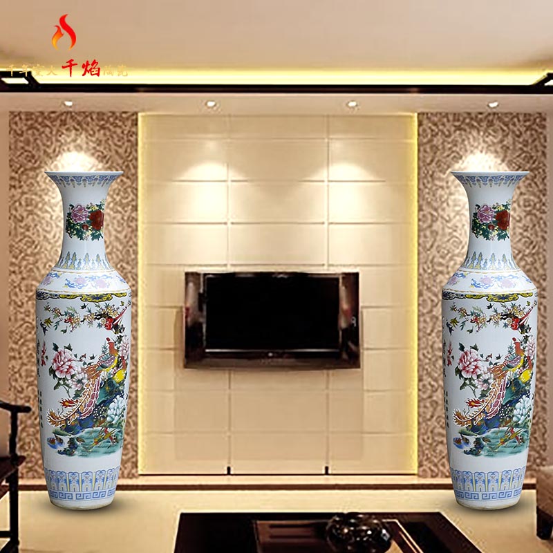 Jingdezhen ceramics powder enamel blooming flowers large vase home sitting room open study office furnishing articles