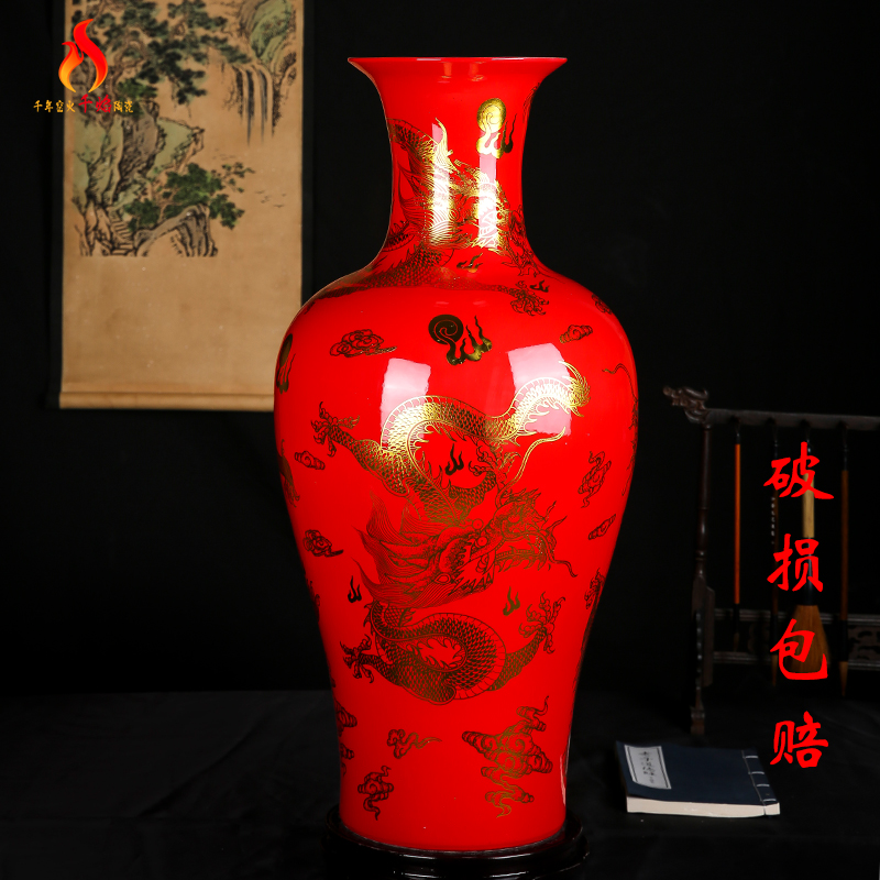 Jingdezhen ceramics vase red see colour black dragon flower arrangement in modern Chinese style household, sitting room adornment is placed