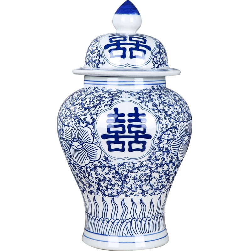 Jingdezhen ceramics vase general antique blue and white porcelain jar storage tank Chinese style household adornment porch place