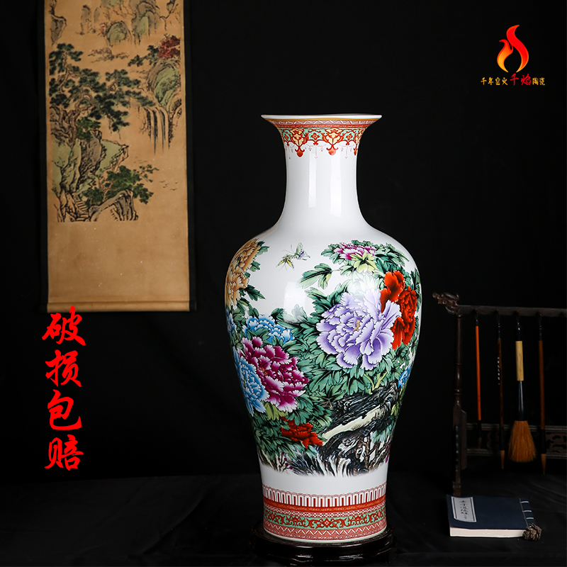 Jingdezhen ceramics, vases, flower arranging Chinese style household adornment archaize sitting room landing place peony wealth and fertility