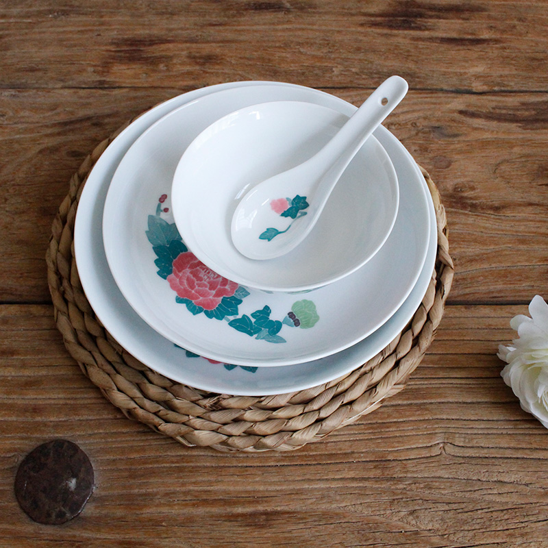 The red guanyao porcelain lotus flower 30 tableware under The liling glaze color hand - made ceramic bowl dish gifts sets