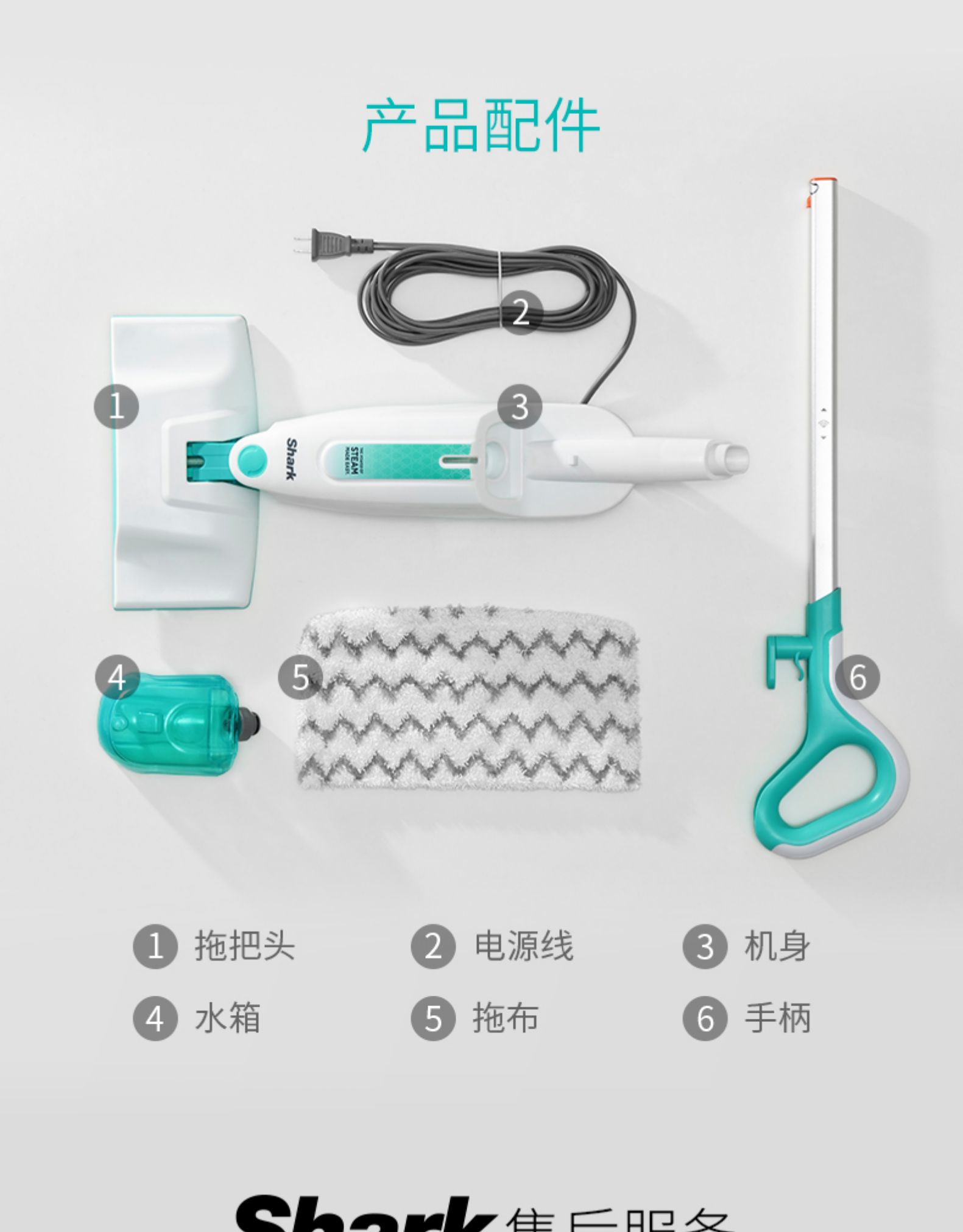 产品配件3456A△①拖把头②2电源线3机身4)水箱5拖布6)手柄日口女-推好价 | 品质生活 精选好价
