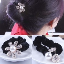 High bomb unhurt hair Hair Girl Leather Fasting Cloth Hair Ring Female Korean version headwear Water drill Hair Rope Rubber Band Hair Accessories