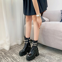 Thick bottom Martin boots Women 2021 New lacquer leather lacing locomotive boots Inn wind High heel small heightening short boots