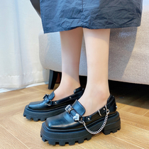 Small leather shoes woman 2022 summer new style retro square head thick bottom single shoe 100 lap thick bottom Inn wind chain Mary Jane shoes