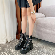 Ingléin Wind Martin boots woman 2021 Spring autumn new thick bottom slim lacquered leather small dins surge heightening short boots