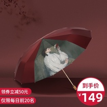 16 fracture folding umbrella female sunny and rain dual-use reinforced anti-wind retro simple student parasol UV protection large size