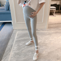 Pregnant womens new cotton leggings fashion spring and summer wear thin striped bottoming trousers tide mom small feet pants