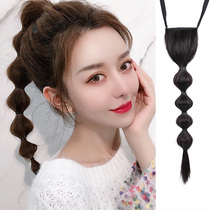 Strap type net red lantern bubble Braided wig Female short natural high ponytail twist realistic wig tail