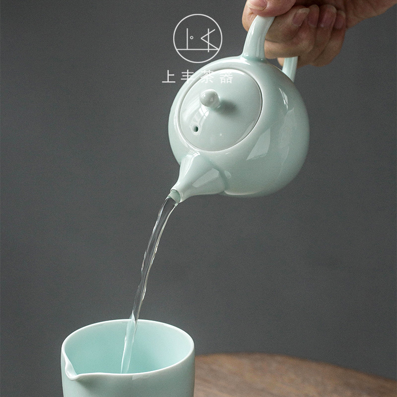 On fuvi teapot thin body celadon Japanese manual contracted kung fu office tea cyan porcelain tea set