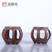 Mahogany furniture Chinese antique round drum stool low stool Chicken wing wood solid wood drum stool Drum pier low pier shoe stool