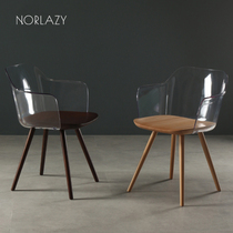 Light luxury acrylic armchair Modern simple wooden chair Leisure solid wood restaurant backrest Creative transparent dining chair