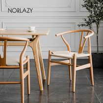 Nordic solid wood dining chair Household leisure backrest armrest Taishi chair Simple cow horn chair Cafe log y chair