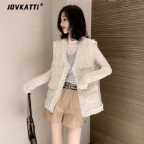 JOVKATTI raises high-color value lily with kan shoulder loose short and black vanity vest short coat female