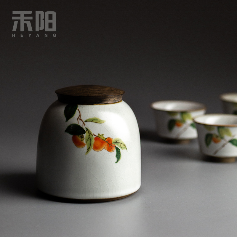 Send Yang persimmon persimmon ruyi caddy fixings ceramic gift boxes sealed as cans of pu - erh tea and tea storage tanks with tea pot