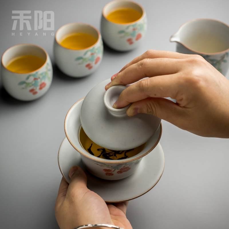 Restoring ancient ways send Yang tea only three tureen ceramic cups azure your up open a large slice of kung fu tea tea bowl