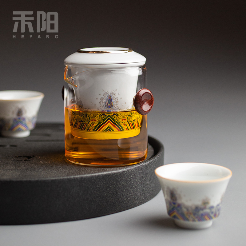 Send Yang ceramic tea tea ware ears against the hot heat - resistant glass teapot contracted portable travel kung fu tea set