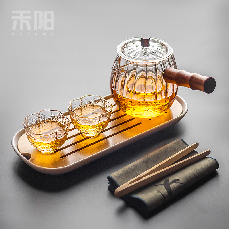 Send Yang glass teapot side "bringing boiled tea ware heat - resisting teapot kung fu tea set filter with thick hot pot