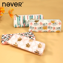 neverBAO WEN flower pen bag Female ins high school student simple pen bag large capacity primary school student stationery storage bag
