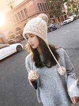 Hair line hat sweet and cute warm and warm Korean version knit womens winter plus suede Lei Feng winter round face suitable hat winter