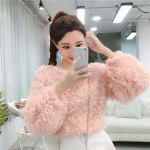Hairy top womens autumn hairy long-sleeved loose thin round neck pullover tassel sweater womens autumn lantern