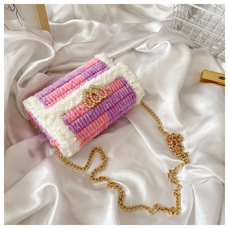 抖音冰条线手工编织包包diy材料包针织自制手织格子单肩斜挎女包