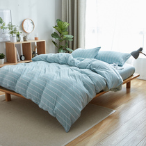 Cotton knitted cotton four-piece set skin-friendly three-piece pure cotton nude sleeping knitted cotton quilt cover sheet bed hats kit