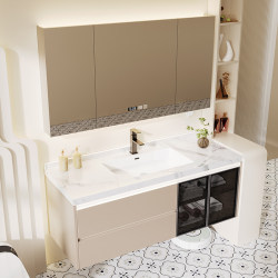 Cream style bathroom cabinet slate ceramic seamless integrated basin bathroom washbasin cabinet combination washbasin