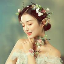 Dream Yao Bride Super Xiansen Wreath Simulation Flower Handmade Romantic Fairy floral headdress Earrings Photo Holiday Headwear