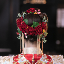 Chinese wedding dresses hair accessories handmade wedding show and ancient clothing headwear red sensual flower meritocratic classical styling disc hair