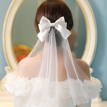 Bride veil main wedding dress Pearl license registration Super Xiansen Net red veil photo props headgear bow