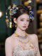 새로운 중국 스타일 틈새 틈새 파란색 손잡이 koi 신부 술 머리 액세서리 크리스탈 꽃 토스트 옷 Cheongam Headdress 새로운 중국 스타일 틈새 틈새 파란색 손잡이 koi 신부 술 머리 액세서리 크리스탈 꽃 토스트 옷 Cheongam Headdress