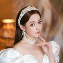 Wedding Bride Hair Hoop Earrings Set Simple Hair Accessories Fashion Wedding Accessories Korean Super Fairy White Headwear
